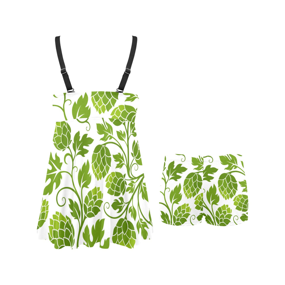 Hop design pattern Chest Sexy Pleated Two Piece Swim Dress