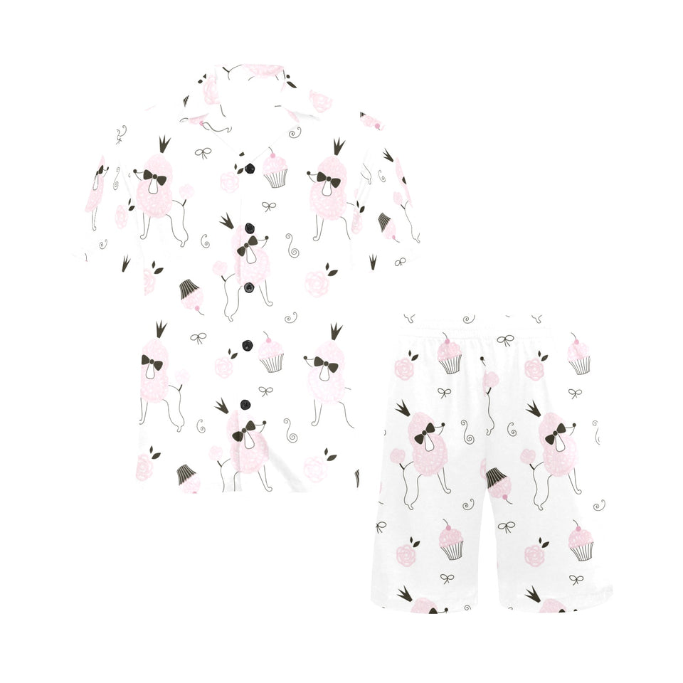 Poodle dog rose cake pattern Men's V-Neck Short Pajama Set