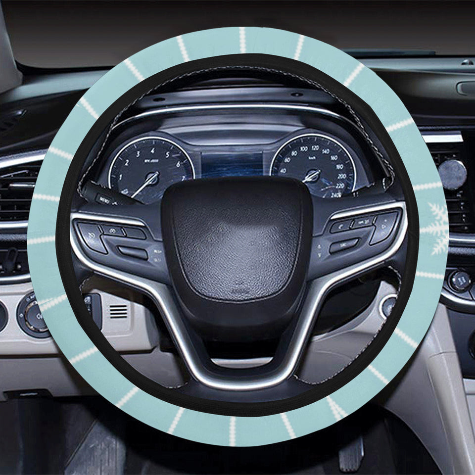 Snowflake pattern blue stripe background Car Steering Wheel Cover