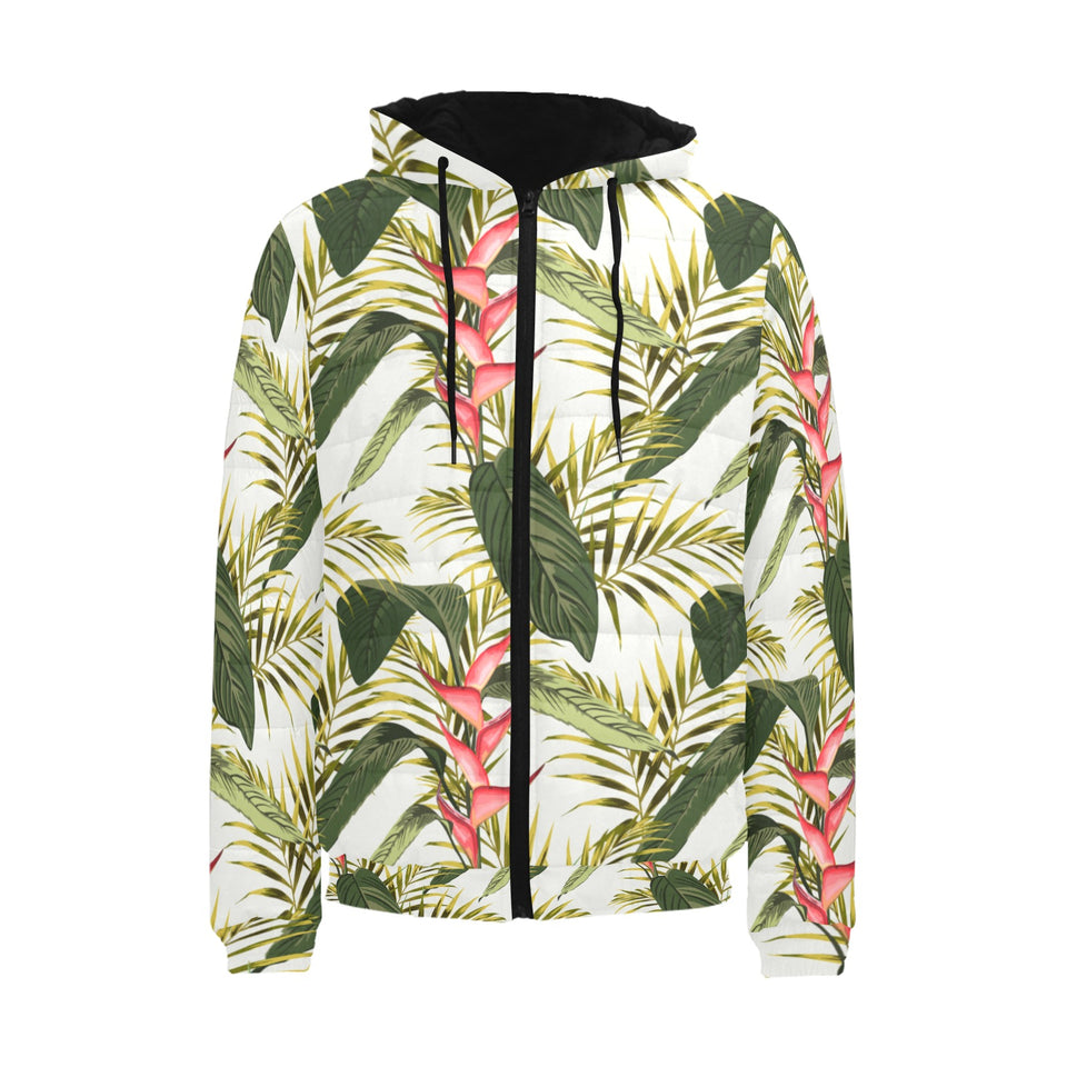 heliconia pattern Men's Padded Hooded Jacket