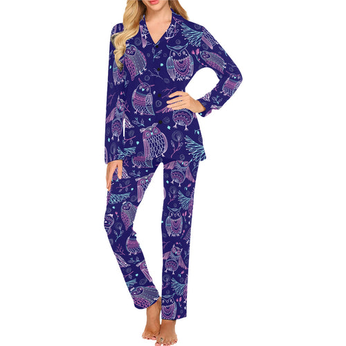 Cute owls pattern boho style ornament Women's Long Pajama Set