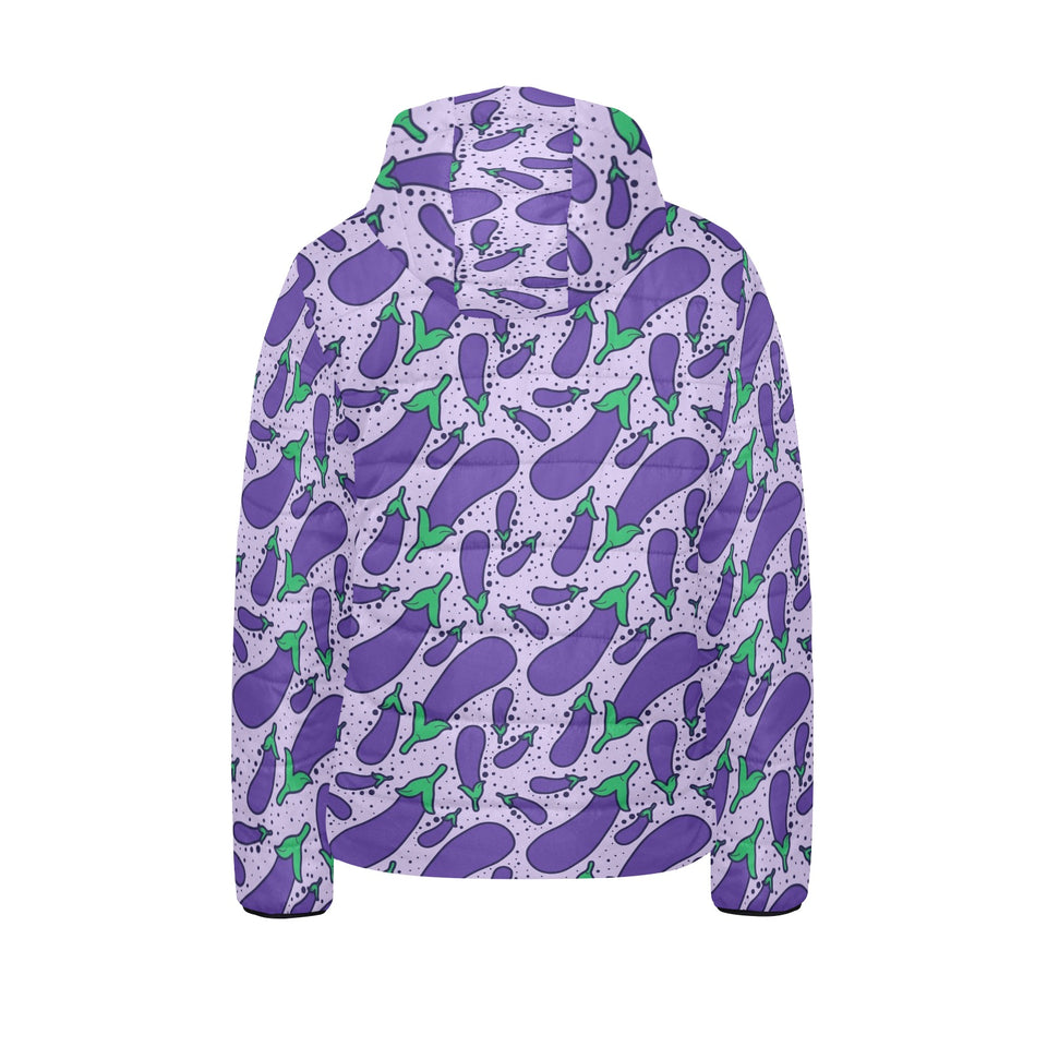 Eggplant Pattern Print Design 03 Kids' Boys' Girls' Padded Hooded Jacket