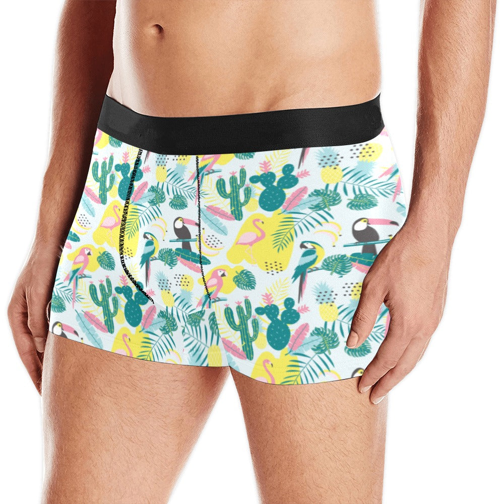 Cute parrot toucan flamingo cactus exotic leaves p Men's All Over Print Boxer Briefs Men's Underwear