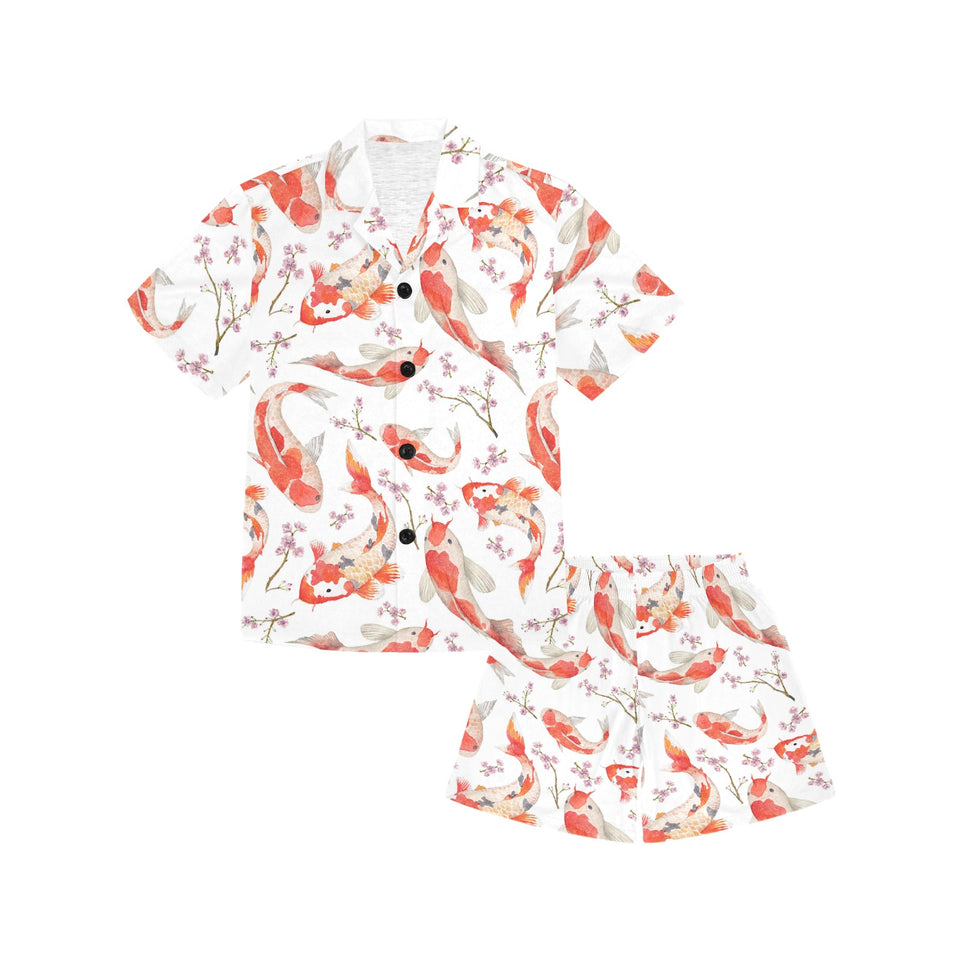 Watercolor Koi Fish Carp Fish pattern Kids' Boys' Girls' V-Neck Short Pajama Set