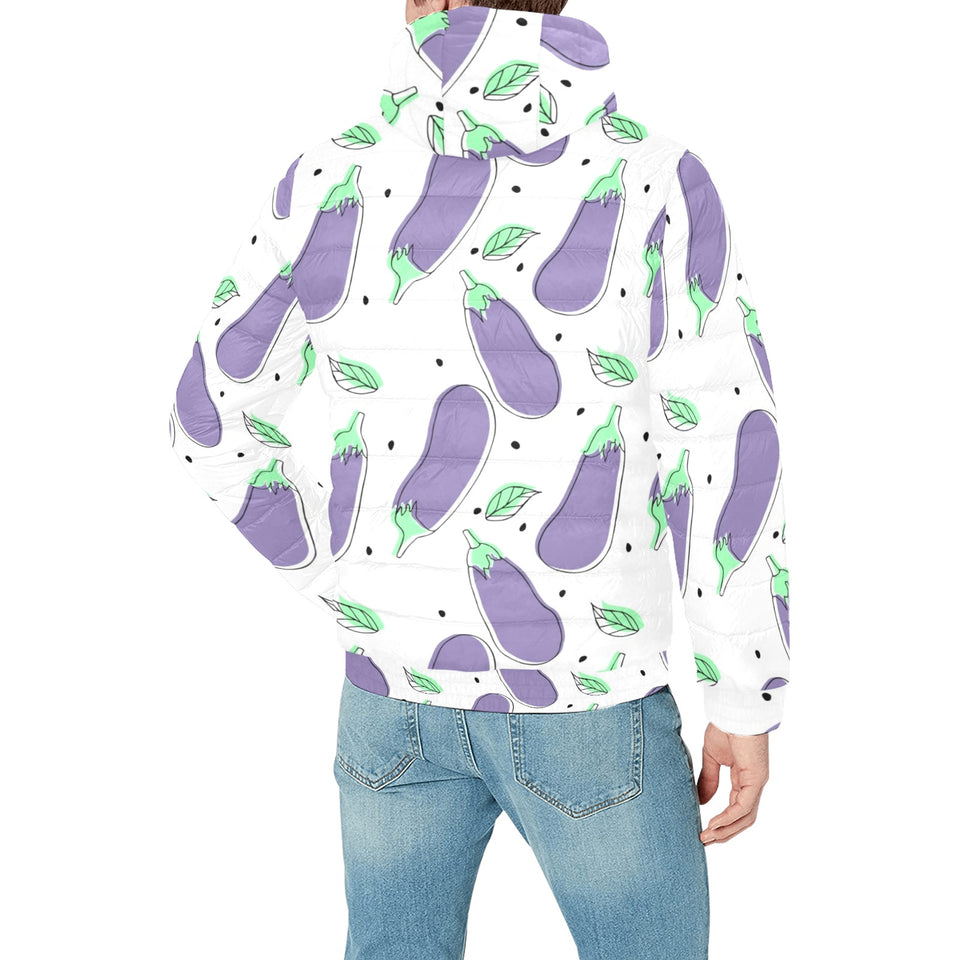 Eggplant Pattern Print Design 05 Men's Padded Hooded Jacket
