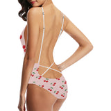 cherry pattern pink background Women's One-Piece Swimsuit