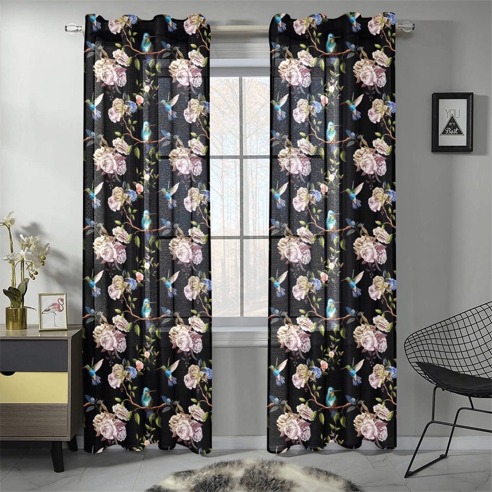 Hummingbird Pattern Print Design 03 Gauze Curtain