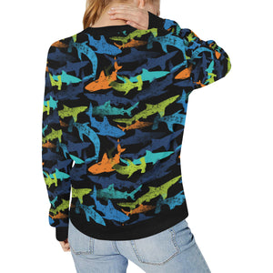 Colorful shark Women's Crew Neck Sweatshirt