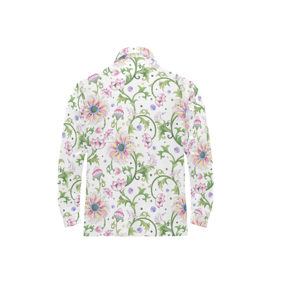 Beautiful pink lotus waterlily leaves pattern Men's Long Sleeve Polo Shirt