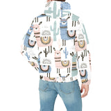 lama Alpaca cactus hand drawn pattern Men's Padded Hooded Jacket