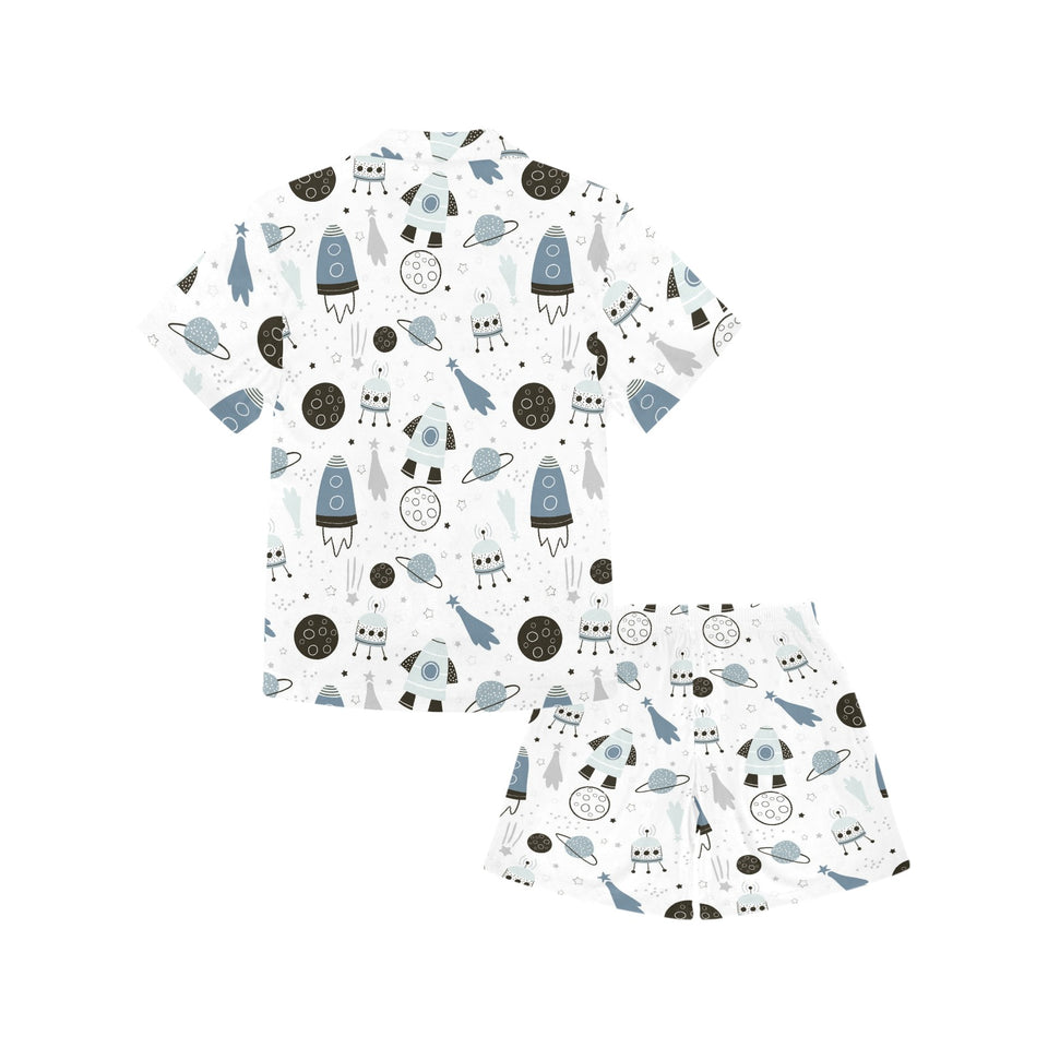 Hand drawn space elements space rocket star planet Kids' Boys' Girls' V-Neck Short Pajama Set