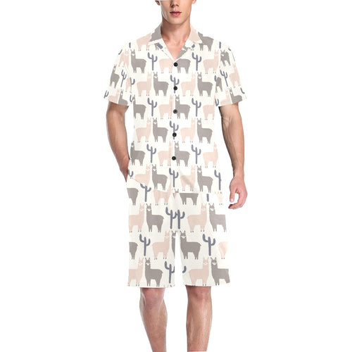 Llama Alpaca pattern Men's V-Neck Short Pajama Set