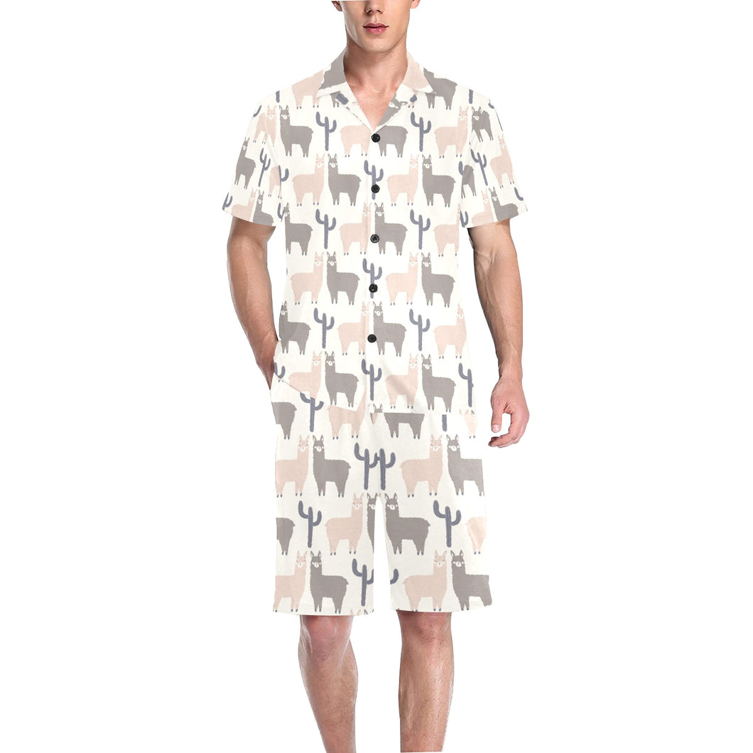 Llama Alpaca pattern Men's V-Neck Short Pajama Set