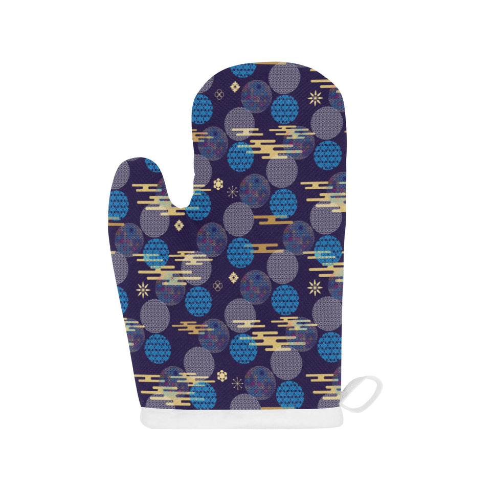 Blue japanese pattern cloud wave flower Heat Resistant Oven Mitts