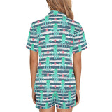 Cute octopuses heart striped background Women's V-Neck Short Pajama Set