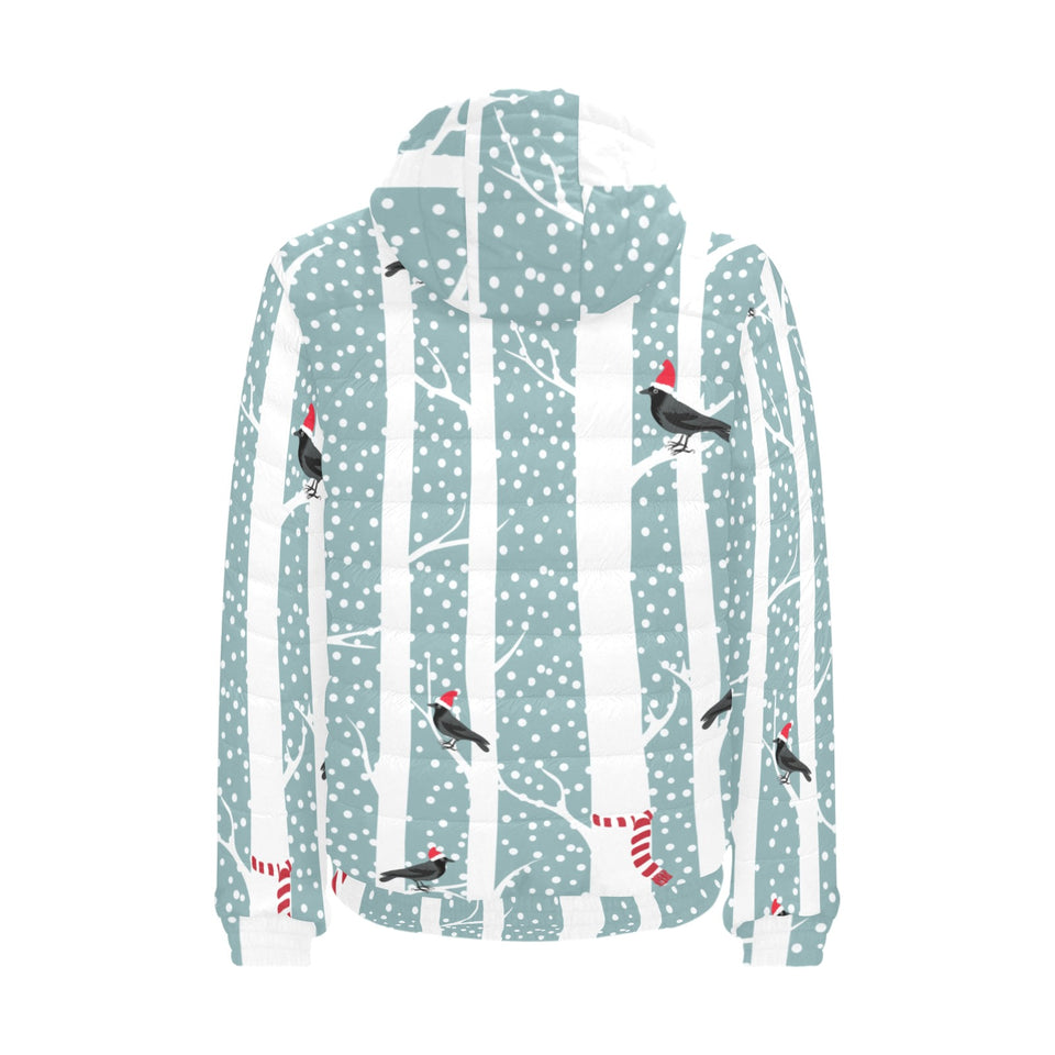 Crows christmas hat scarf Men's Padded Hooded Jacket