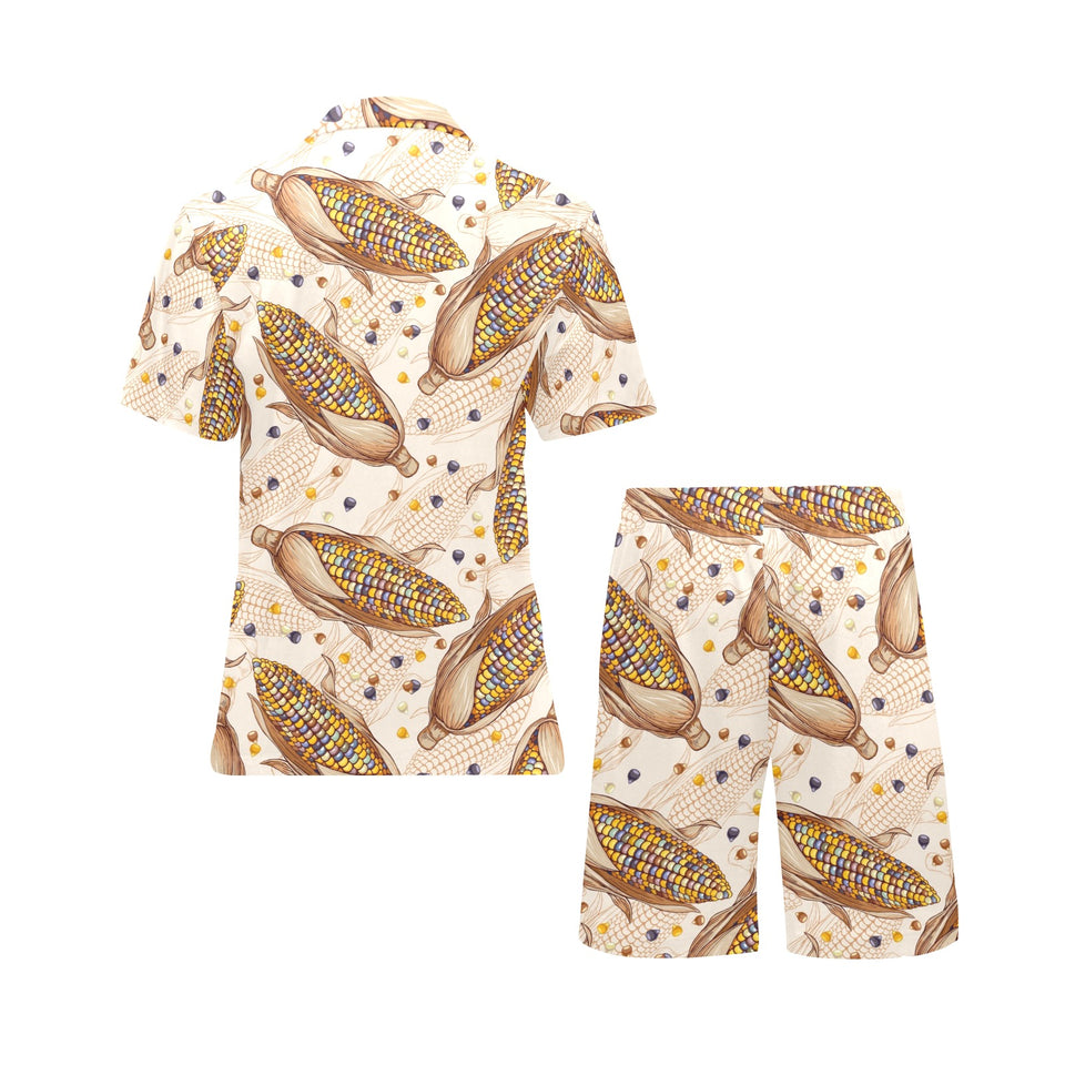 Corn Pattern Print Design 03 Men's V-Neck Short Pajama Set