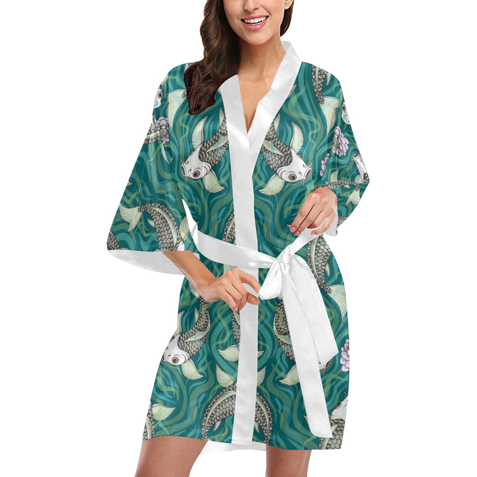 Koi Fish Carp Fish lotus pattern Women's Short Kimono Robe