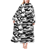 Black white camouflage pattern Blanket Robe with Sleeves