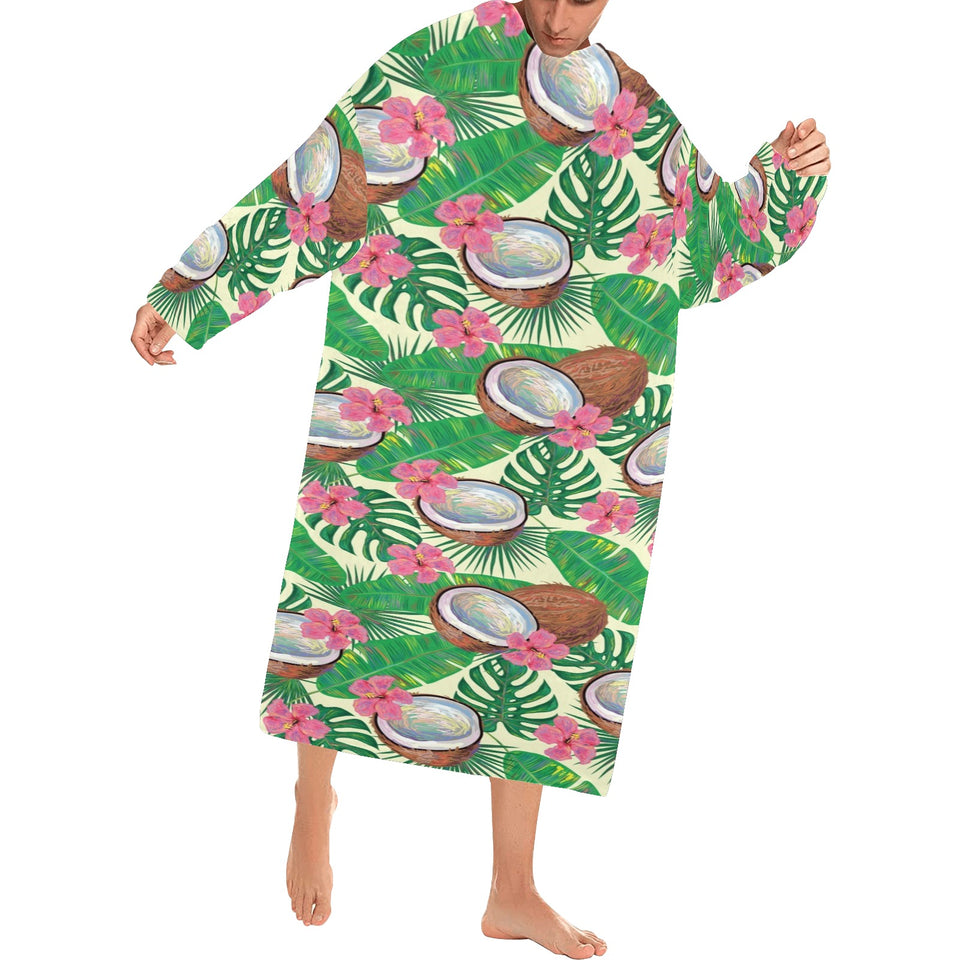 Coconut Pattern Print Design 01 Blanket Robe with Sleeves