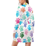 Dog Paws Pattern Print Design 01 Women's Long Sleeve Belted Night Robe