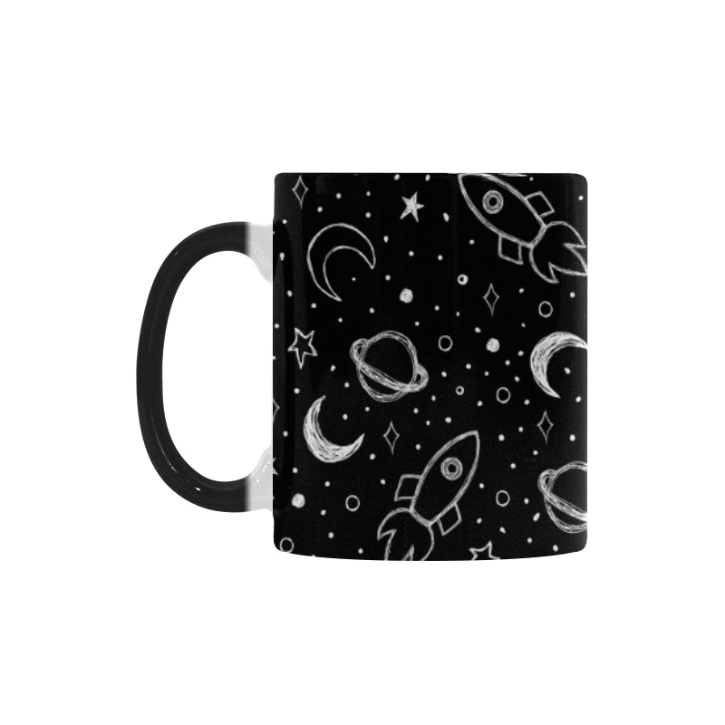 Hand drawn space rocket star planet Morphing Mug Heat Changing Mug