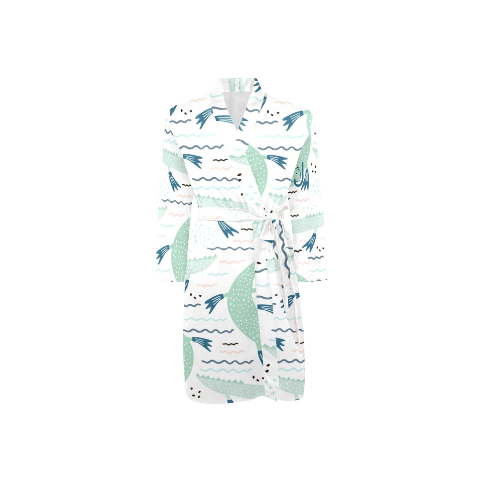 Crocodile diver pattern Men's Long Sleeve Belted Night Robe