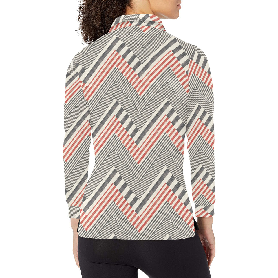 zigzag chevron striped pattern Women's Long Sleeve Polo Shirt