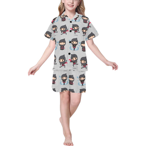 Cute ninja pattern Kids' Boys' Girls' V-Neck Short Pajama Set