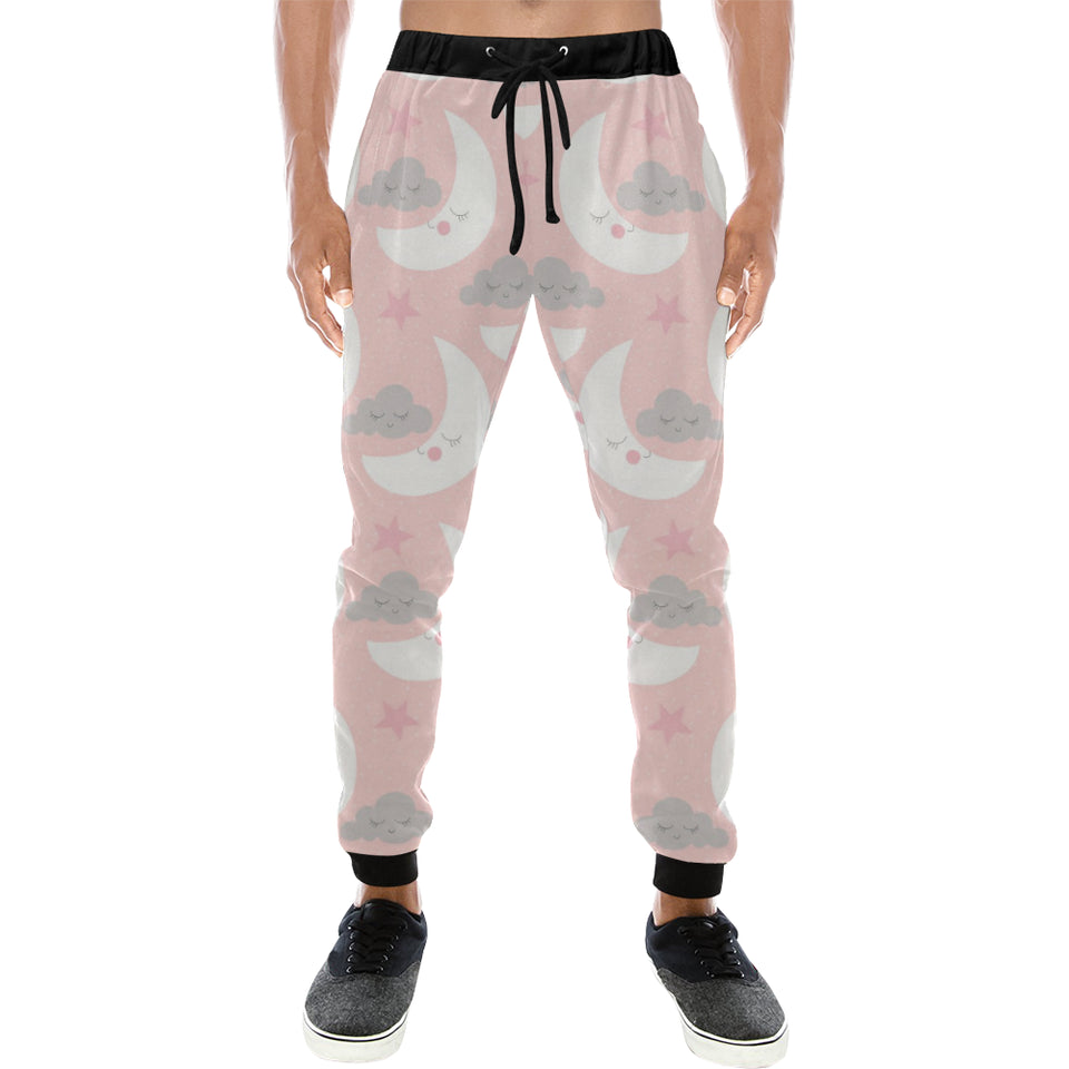 Cute moon cloud star pattern pink dot background Unisex Casual Sweatpants