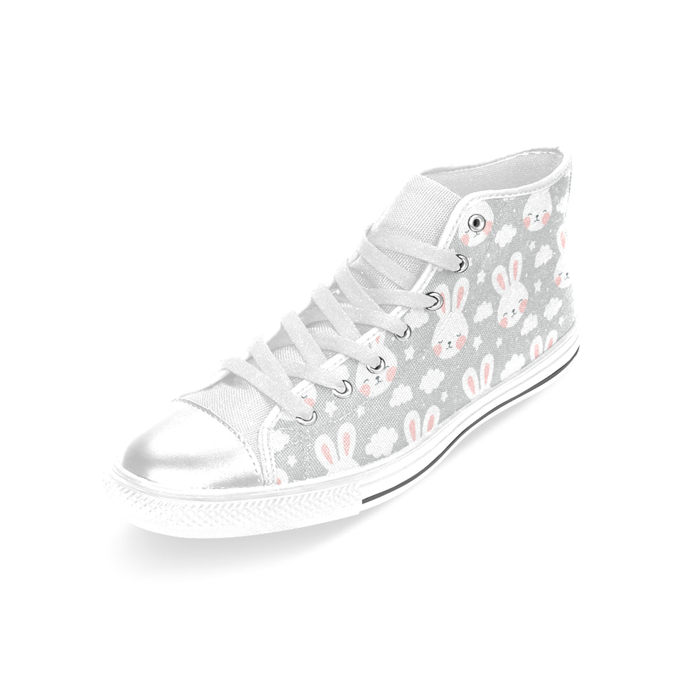 Rabbit cloud Pattern Women's High Top Canvas Shoes White