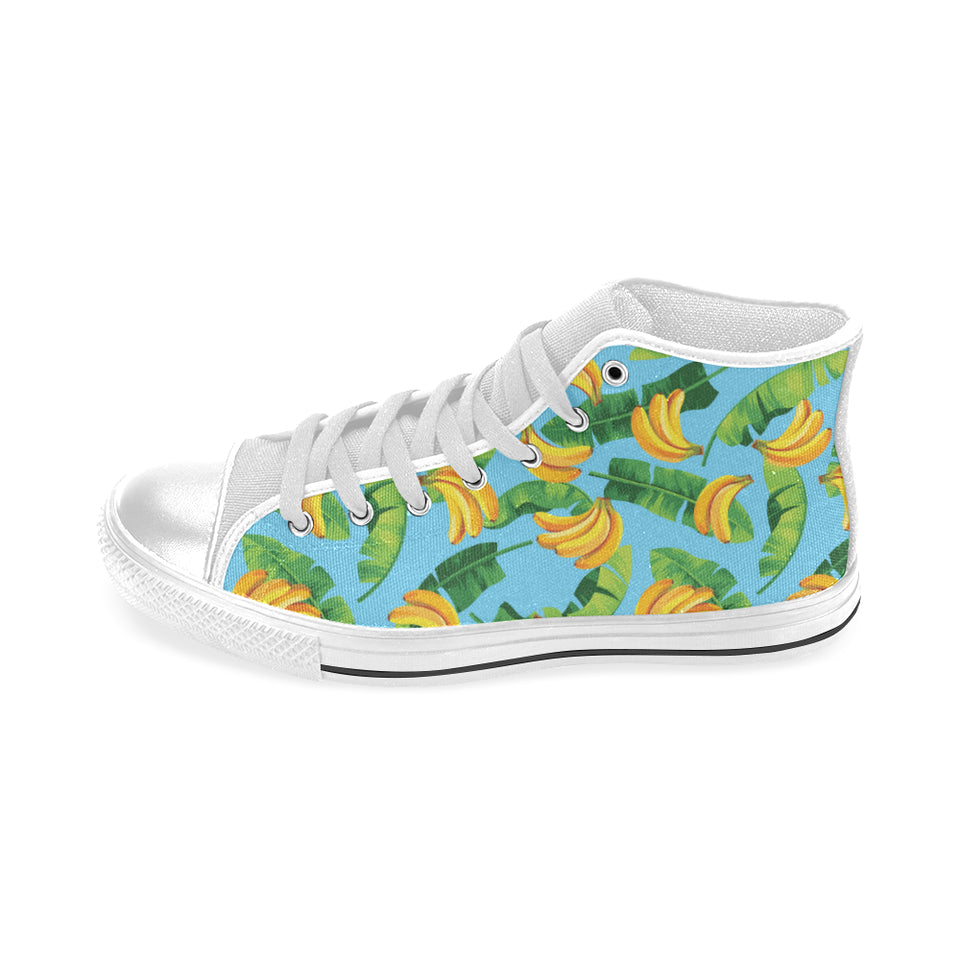 banana leaves banana design pattern Men's High Top Canvas Shoes White