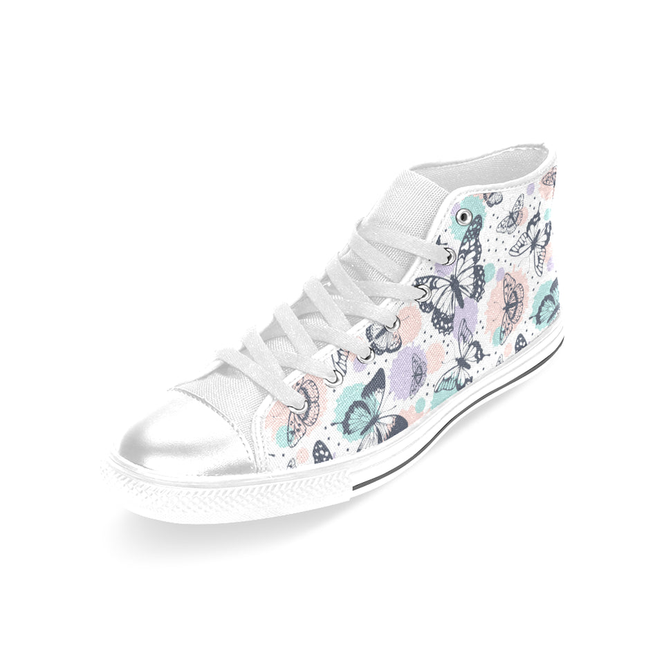 Butterfly pattern Women's High Top Canvas Shoes White