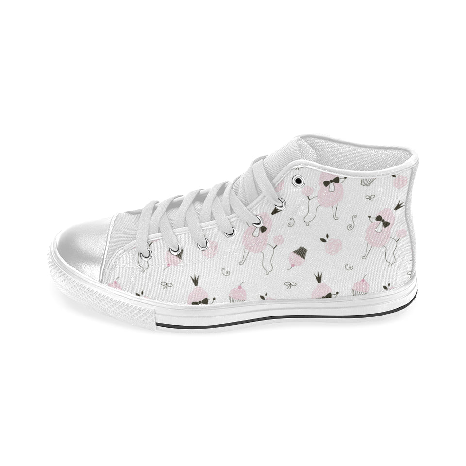 Poodle dog rose cake pattern Women's High Top Canvas Shoes White