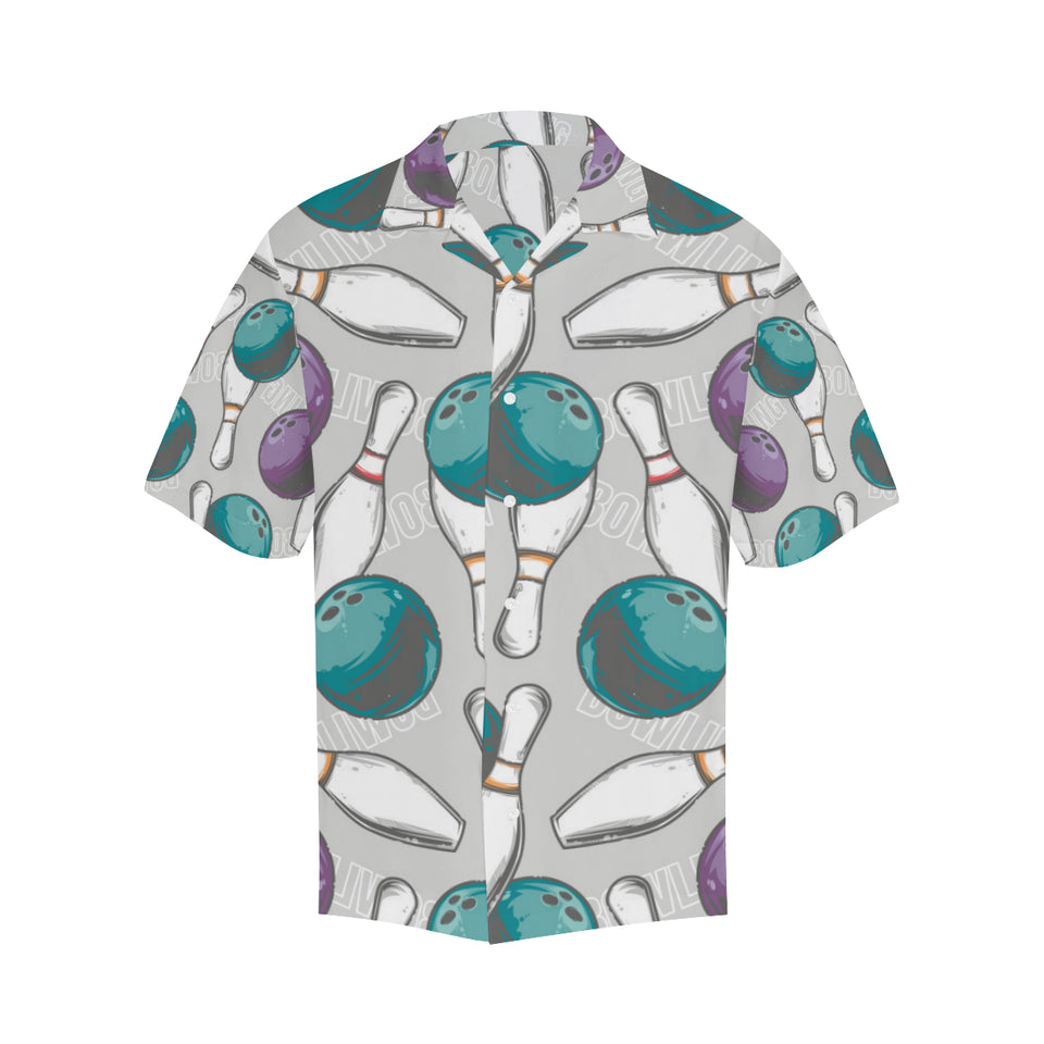 Bowling ball and pin gray background Men's All Over Print Hawaiian Shirt