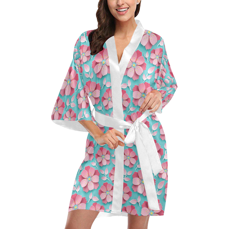 3D sakura cherry blossom pattern Women's Short Kimono Robe