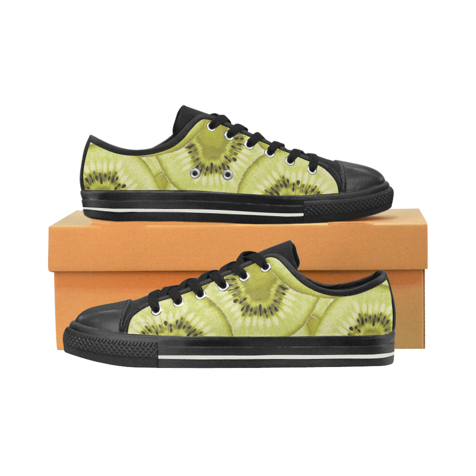 Sliced kiwi pattern Women's Low Top Canvas Shoes Black