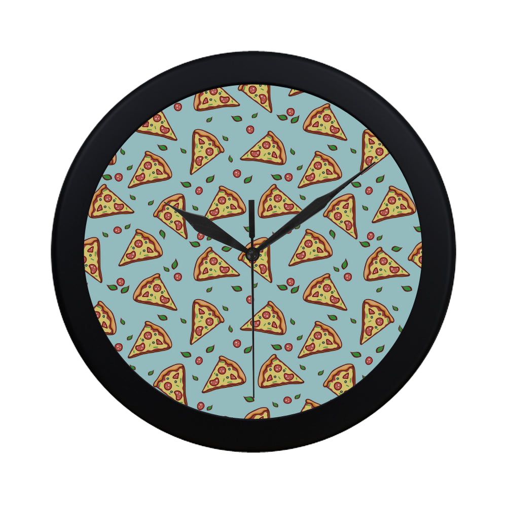 Hand drawn pizza blue background Elegant Black Wall Clock