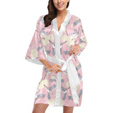 Japanese crane rose pattern Women's Short Kimono Robe