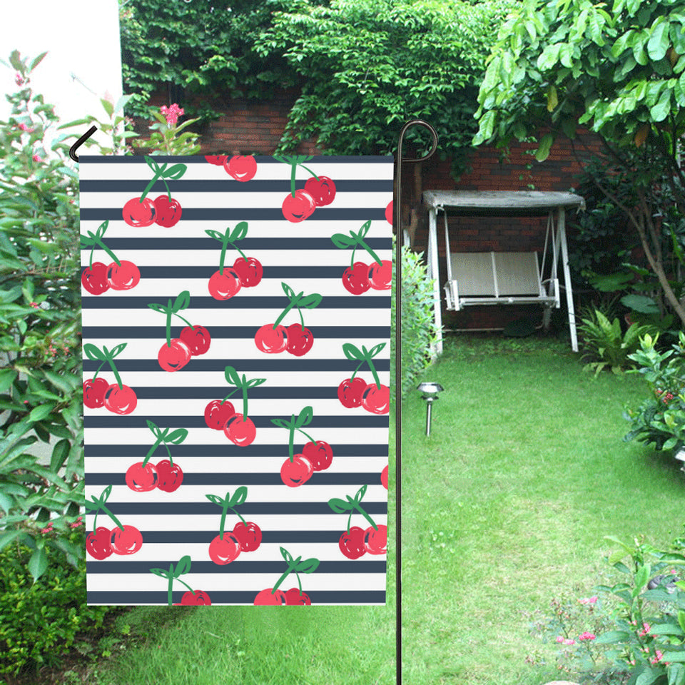 Hand drawn cherry pattern striped background House Flag Garden Flag