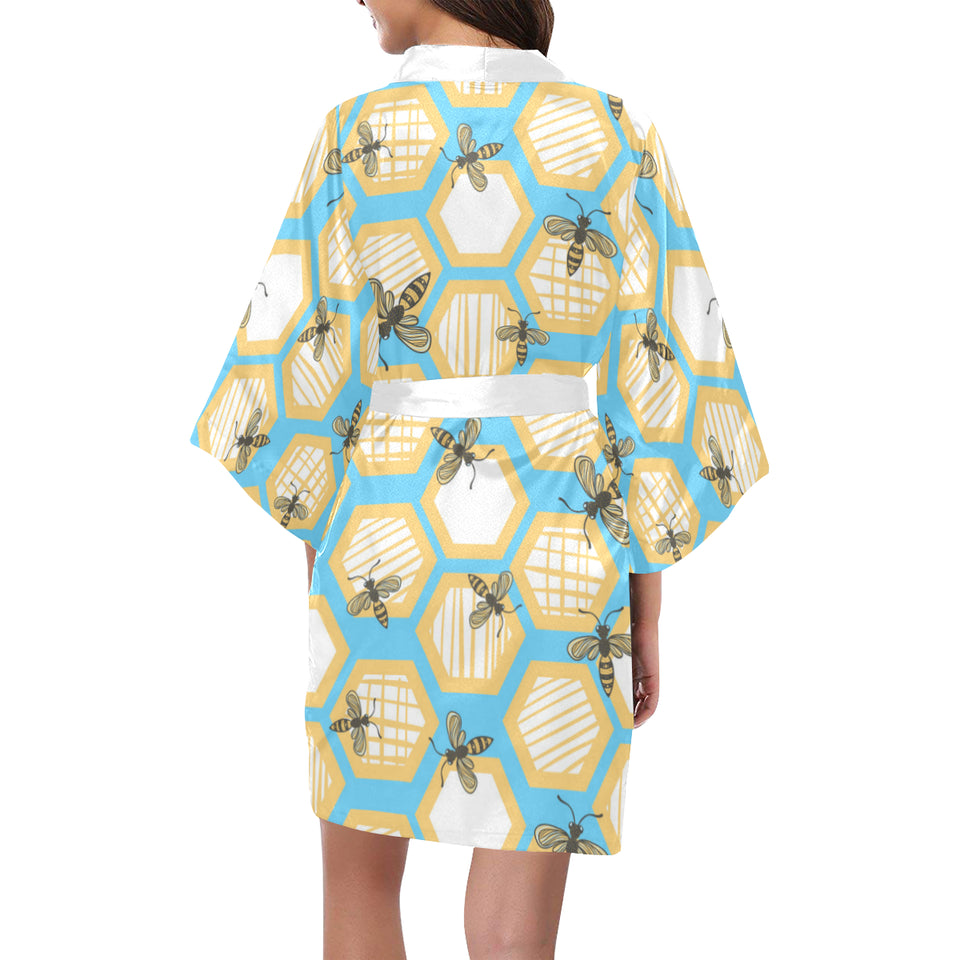 Bee honeycomb pattern Women's Short Kimono Robe