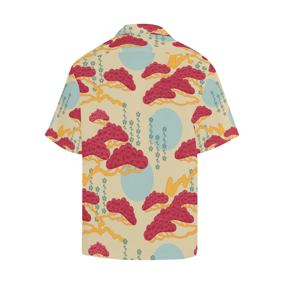 Red Bonsai gray sun japanese pattern Men's All Over Print Hawaiian Shirt
