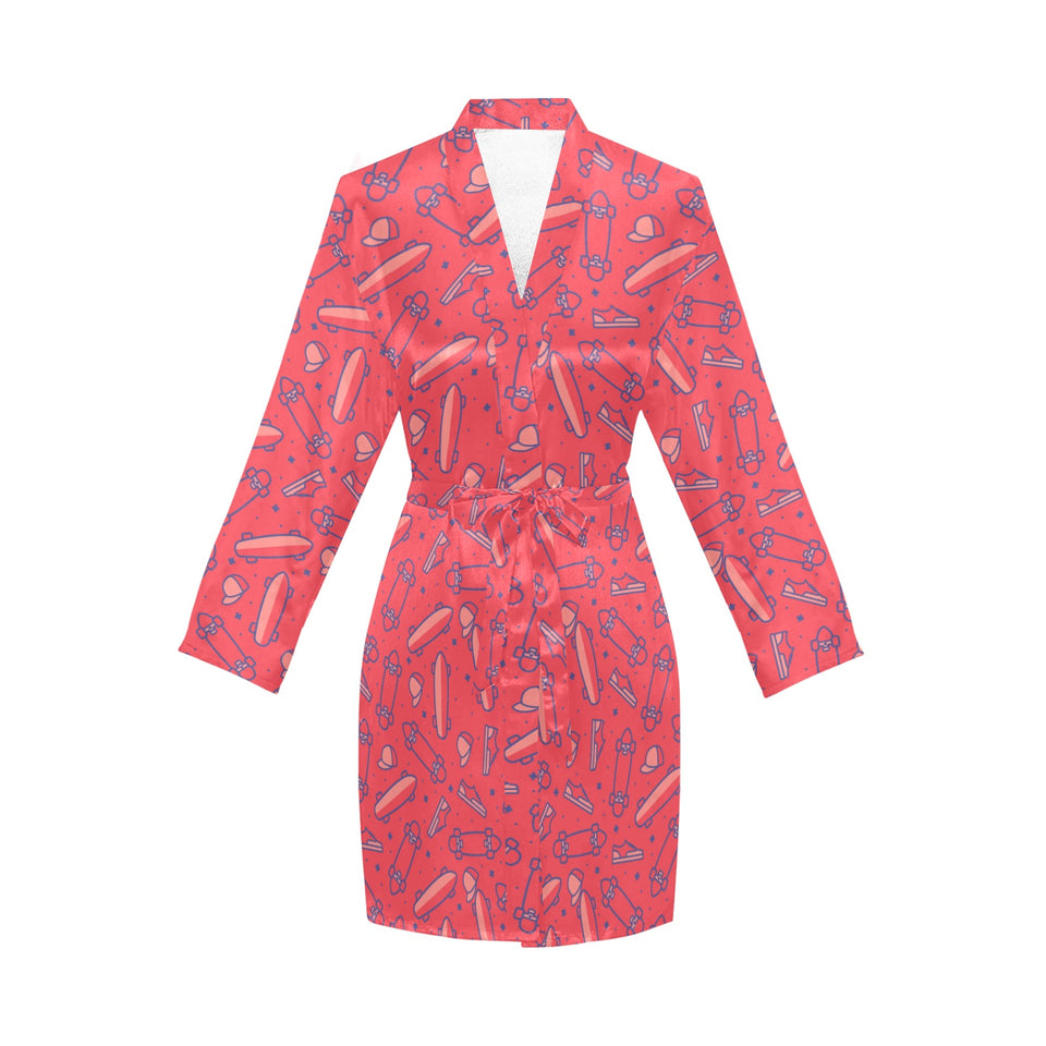 Skate Board Pattern Print Design 01 Women's Long Sleeve Belted Night Robe