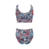Hand drawn colorful starfish Chest Bowknot High Waisted Bikini Swimsuit