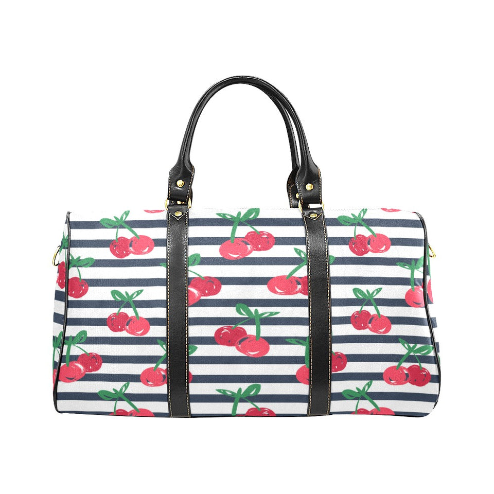Hand drawn cherry pattern striped background Travel Bag