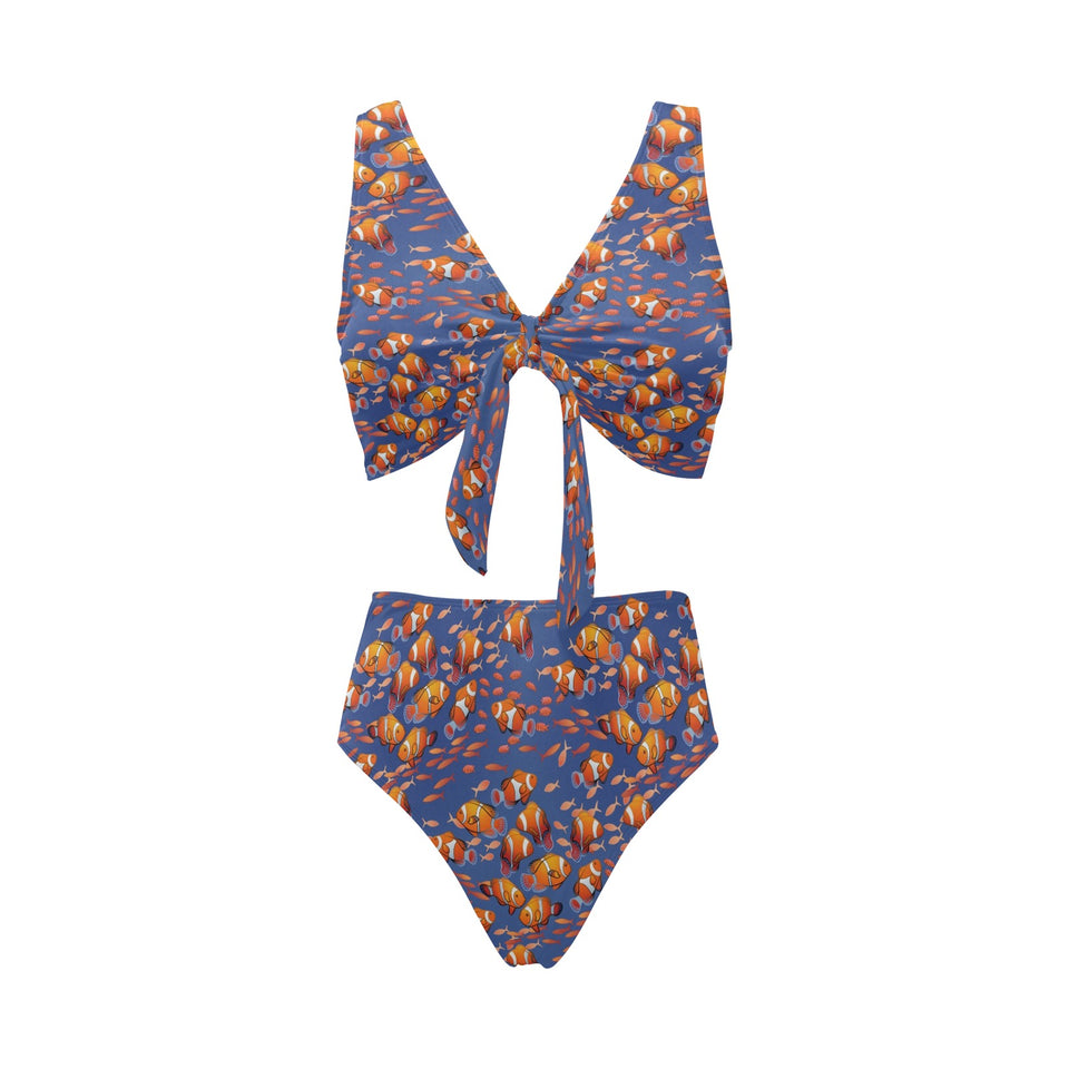 Clown Fish Pattern Print Design 04 Chest Bowknot High Waisted Bikini Swimsuit