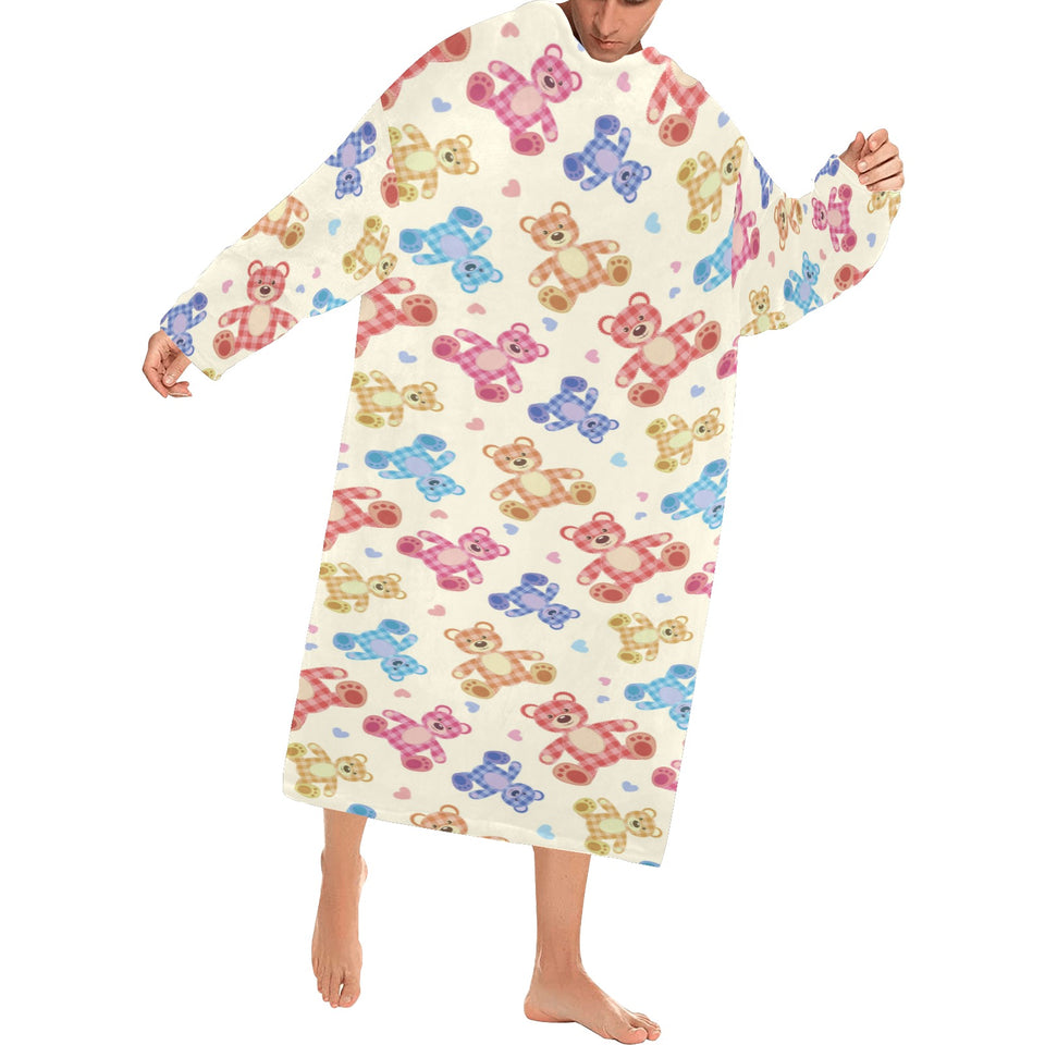 Teddy Bear Pattern Print Design 05 Blanket Robe with Sleeves