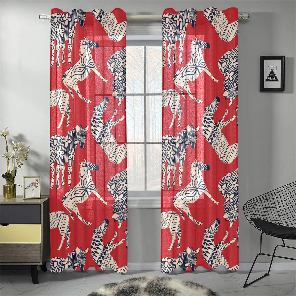 Zebra abstract red background Gauze Curtain