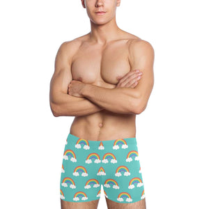 Rainbow pattern green background Men's Swimming Trunks