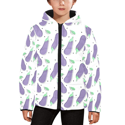 Eggplant Pattern Print Design 05 Kids' Boys' Girls' Padded Hooded Jacket
